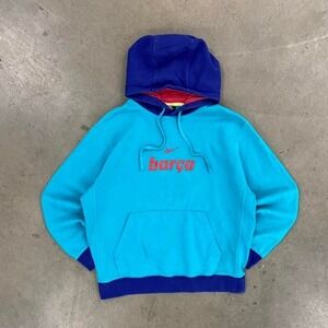 Vintage FC Barcelona Nike Center Swoosh Hoodie Soccer La Liga Size Large